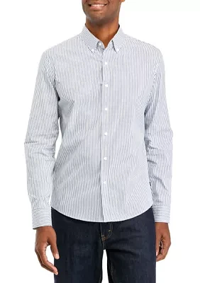 Men's Long Sleeve Woven Button Down Railroad Stripe Shirt