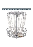 Hammer + Axe Mini Disk Golf Bottle Cap Game, Portable Outdoor Activity – Silver Chain Basket, Includes 6 Caps, Perfect for Parties, BBQs, Camping & More