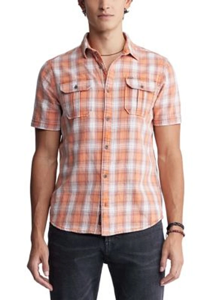 Men's Sazid Short Sleeve Plaid Shirt Tangerine