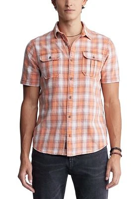 Men's Sazid Short Sleeve Plaid Shirt Tangerine