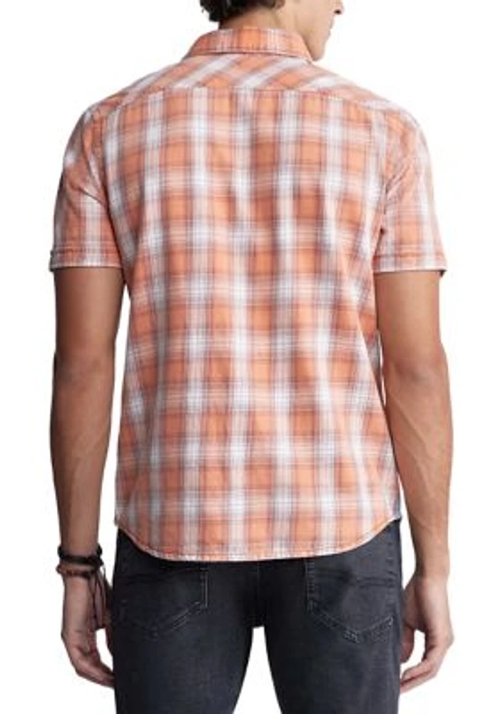 Men's Sazid Short Sleeve Plaid Shirt Tangerine