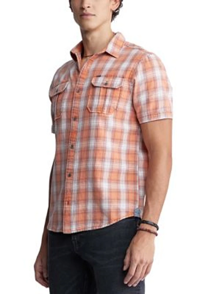 Men's Sazid Short Sleeve Plaid Shirt Tangerine