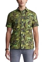 Men’s Sayool Leaf Print Woven Short Sleeve Shirt