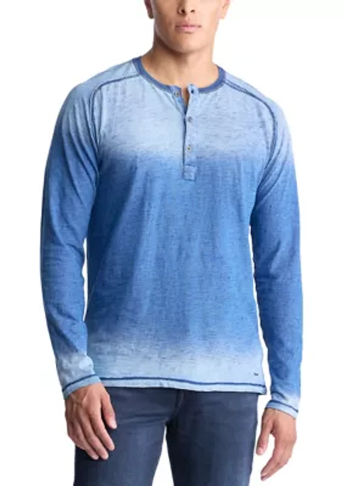 Men's Long-sleeve Polo Top with Pocket, Indigo