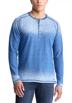 Men's Long-sleeve Polo Top with Pocket, Indigo