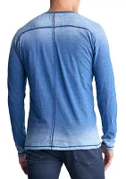 Men's Long-sleeve Polo Top with Pocket, Indigo