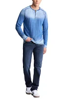 Men's Long-sleeve Polo Top with Pocket, Indigo