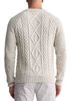 Wallaby Men’s  Nep Yarn Cable Knit Crewneck Sweater, Cream