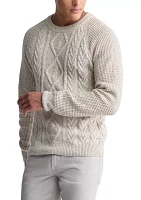 Wallaby Men’s  Nep Yarn Cable Knit Crewneck Sweater, Cream