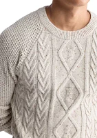 Wallaby Men’s  Nep Yarn Cable Knit Crewneck Sweater, Cream