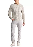 Wallaby Men’s  Nep Yarn Cable Knit Crewneck Sweater, Cream