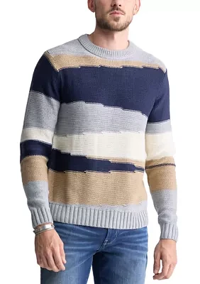 Men's Striped Colorblock Crewneck Sweater, Navy