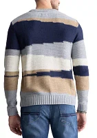 Men's Striped Colorblock Crewneck Sweater, Navy