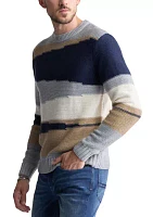 Men's Striped Colorblock Crewneck Sweater, Navy