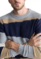 Men's Striped Colorblock Crewneck Sweater, Navy