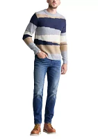 Men's Striped Colorblock Crewneck Sweater, Navy