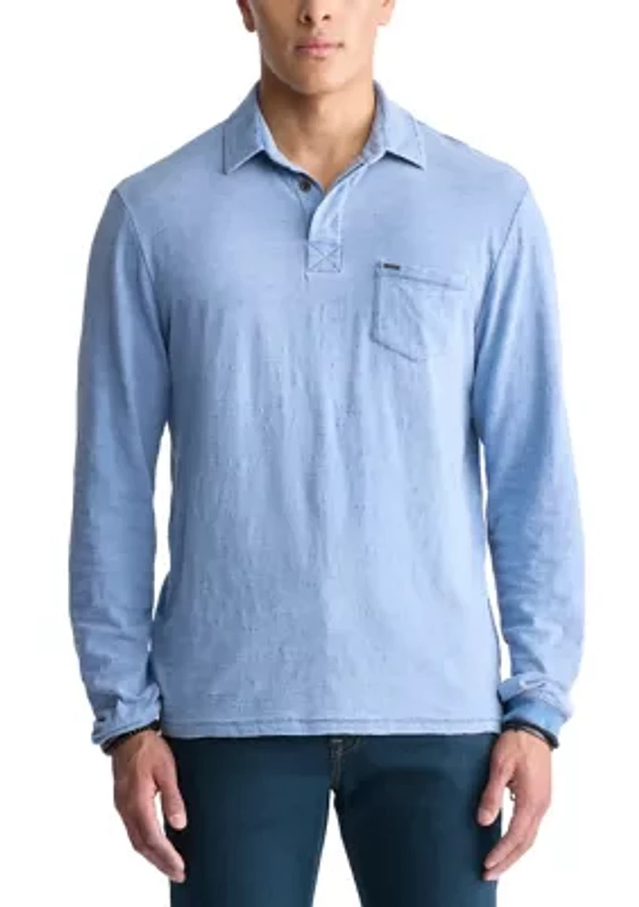 Men's Kimmy Long-Sleeved Polo Top with Pocket, Medium Blue