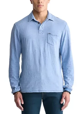 Men's Kimmy Long-Sleeved Polo Top with Pocket, Medium Blue