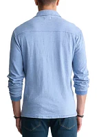 Men's Kimmy Long-Sleeved Polo Top with Pocket, Medium Blue