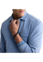 Men's Kimmy Long-Sleeved Polo Top with Pocket, Medium Blue