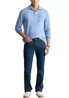 Men's Kimmy Long-Sleeved Polo Top with Pocket, Medium Blue