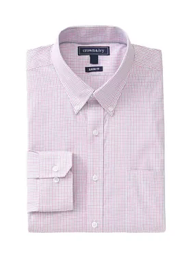 Pink and Blue Poplin Pattern Button Down Shirt