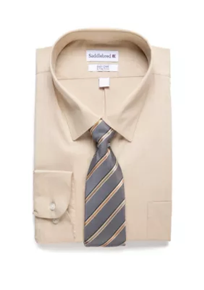 Big & Tall Allover Stretch Dress Shirt and Tie