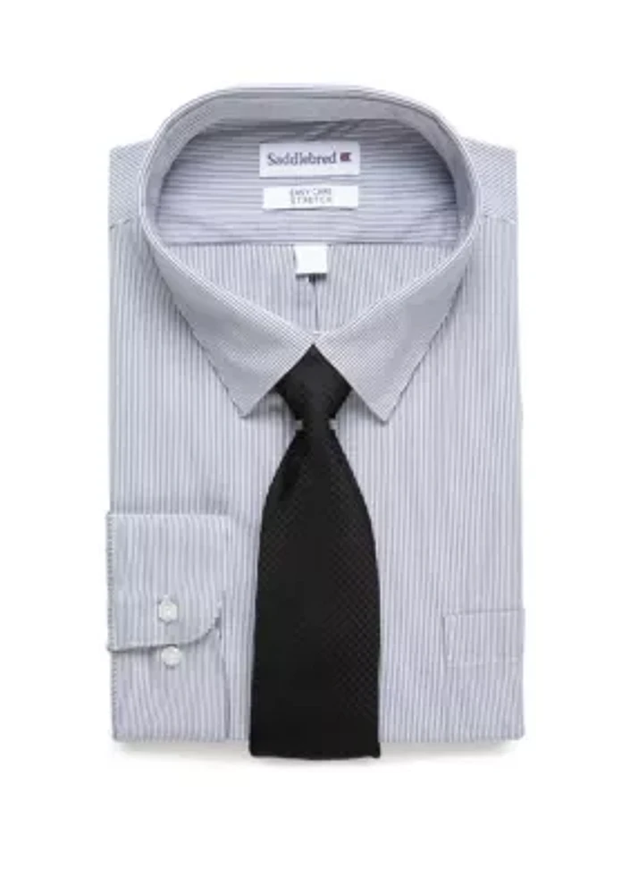 Big & Tall Allover Stretch Dress Shirt and Tie