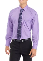 Regular Stretch 2 Piece Solid Shirt and Printed Tie Set