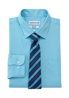 Stretch Solid Dress Shirt with Printed Tie