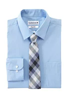 Stretch Solid 2 Piece Button Down Shirt and Tie Set