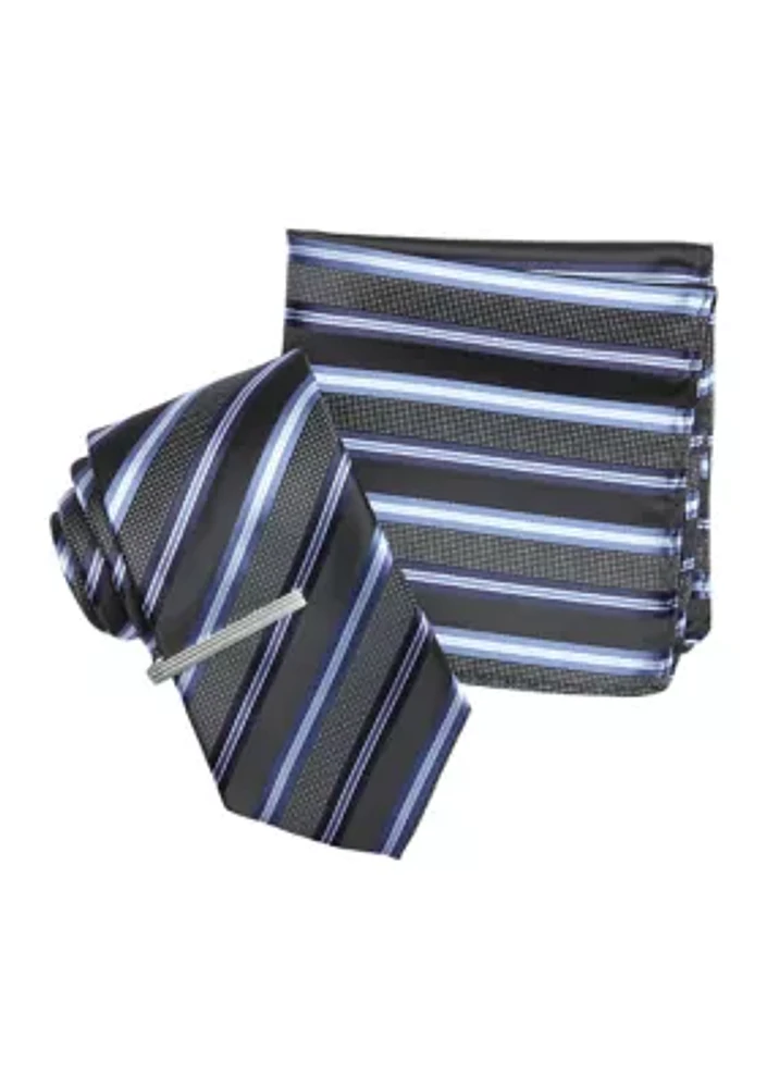 Big & Tall Extra Long Tie, Handkerchief and Tie Bar Set