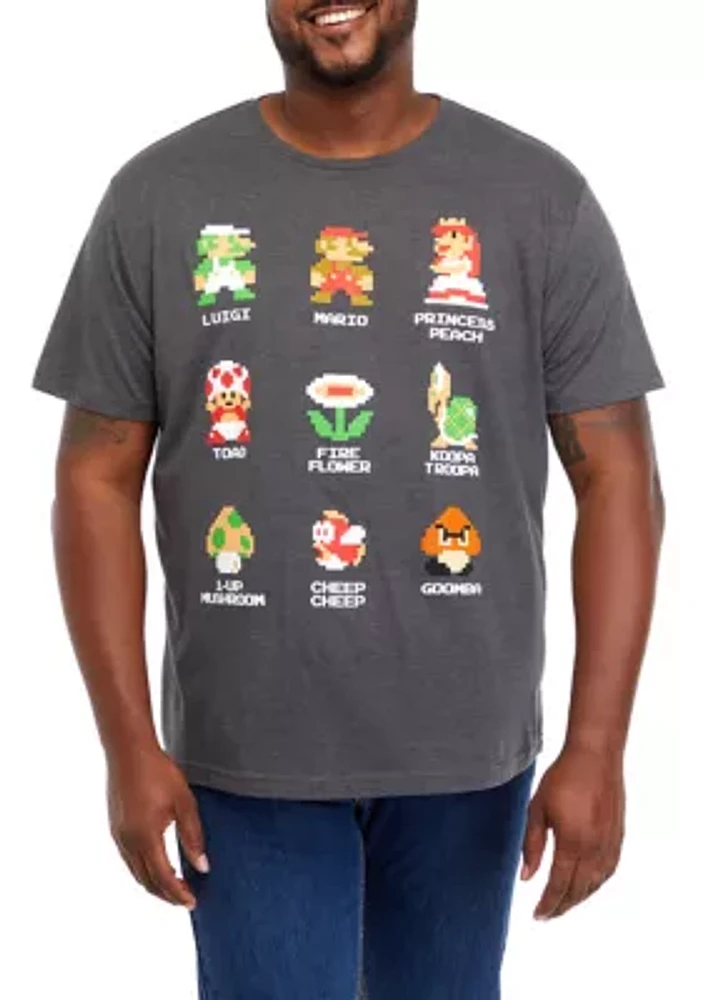 Big & Tall Short Sleeve Super Mario Bros Group Icons Graphic T-Shirt