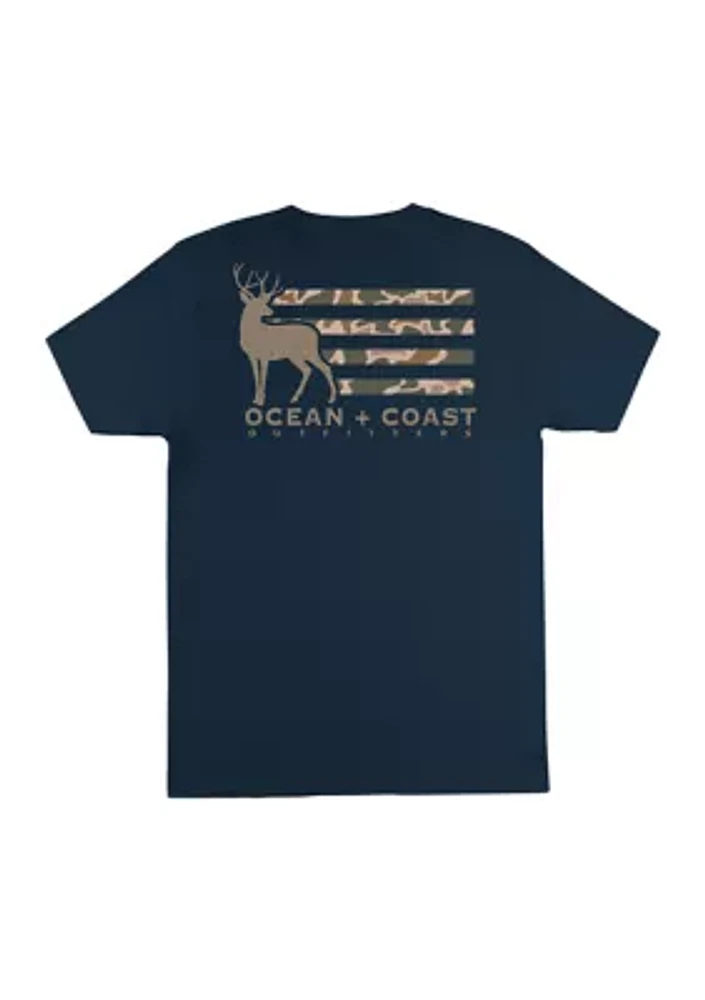 Short Sleeve Camo Deer Flag Graphic T-Shirt