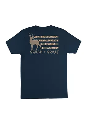 Short Sleeve Camo Deer Flag Graphic T-Shirt