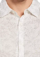 Men's Roll Sleeve Vine Print Linen Shirt