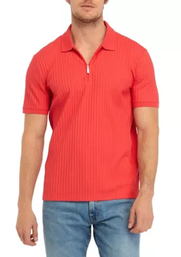 Men's Short Sleeve Vertical Rib Zip Polo Shirt