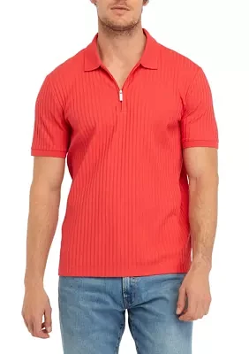 Men's Short Sleeve Vertical Rib Zip Polo Shirt