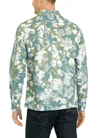 Long Sleeve Linen Floral Print Woven Button Up Shirt