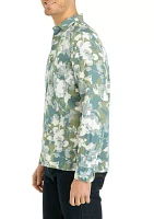 Long Sleeve Linen Floral Print Woven Button Up Shirt