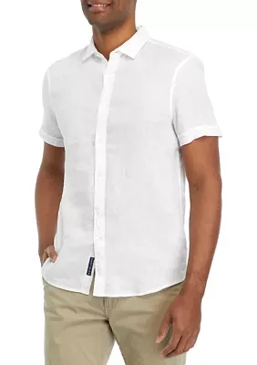 Men's Short Sleeve Solid Linen Woven Shirt