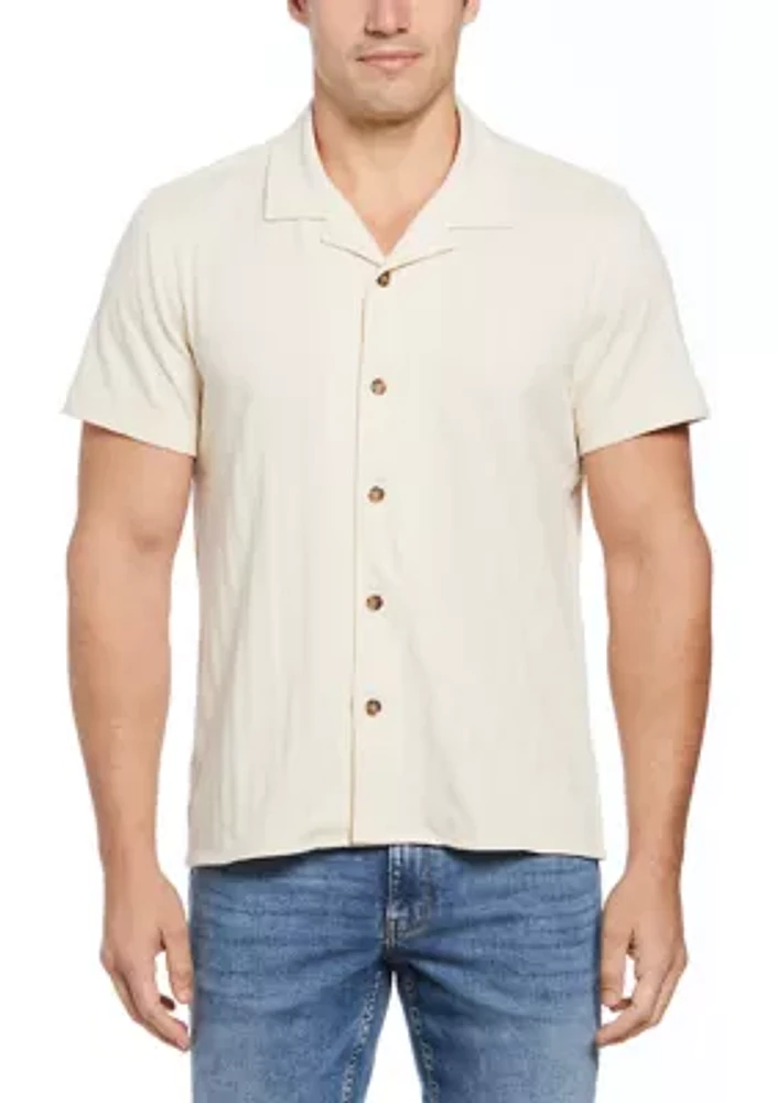 Men's Short Sleeve Textured Stripe Camp Shirt