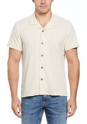 Men's Short Sleeve Textured Stripe Camp Shirt