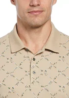 Men's Floral Diamond Printed Polo Shirt