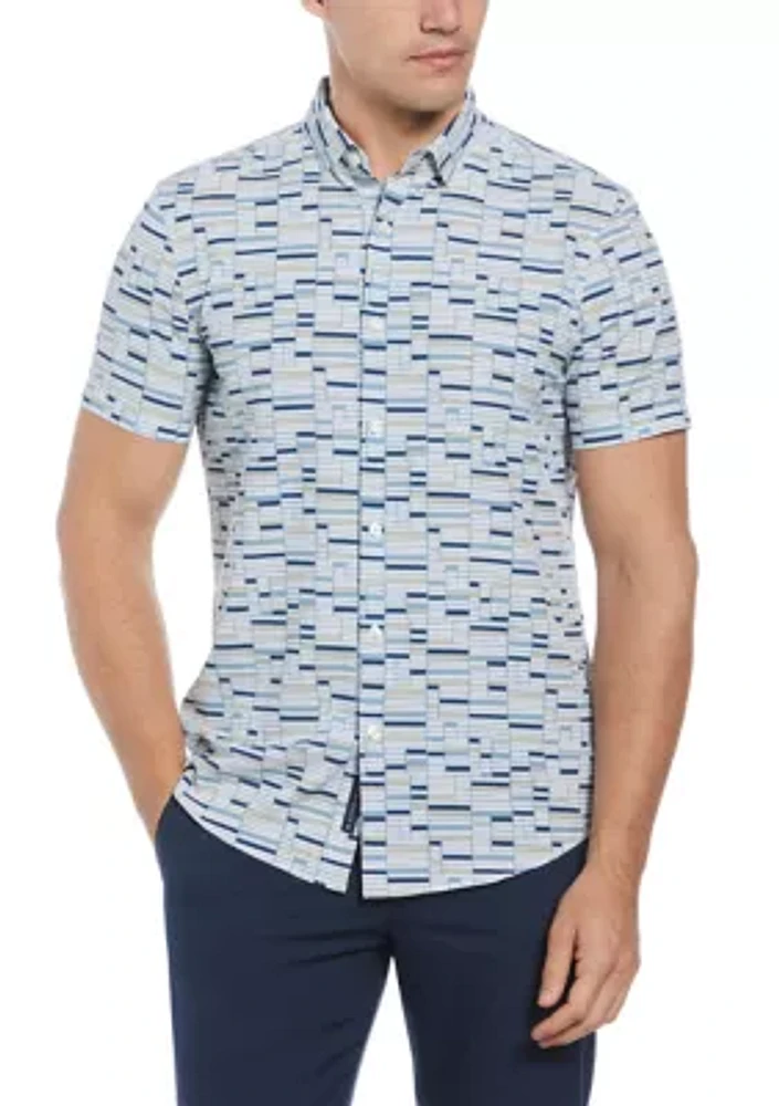 Men's Geometric Tile Printed Button Down Shirt