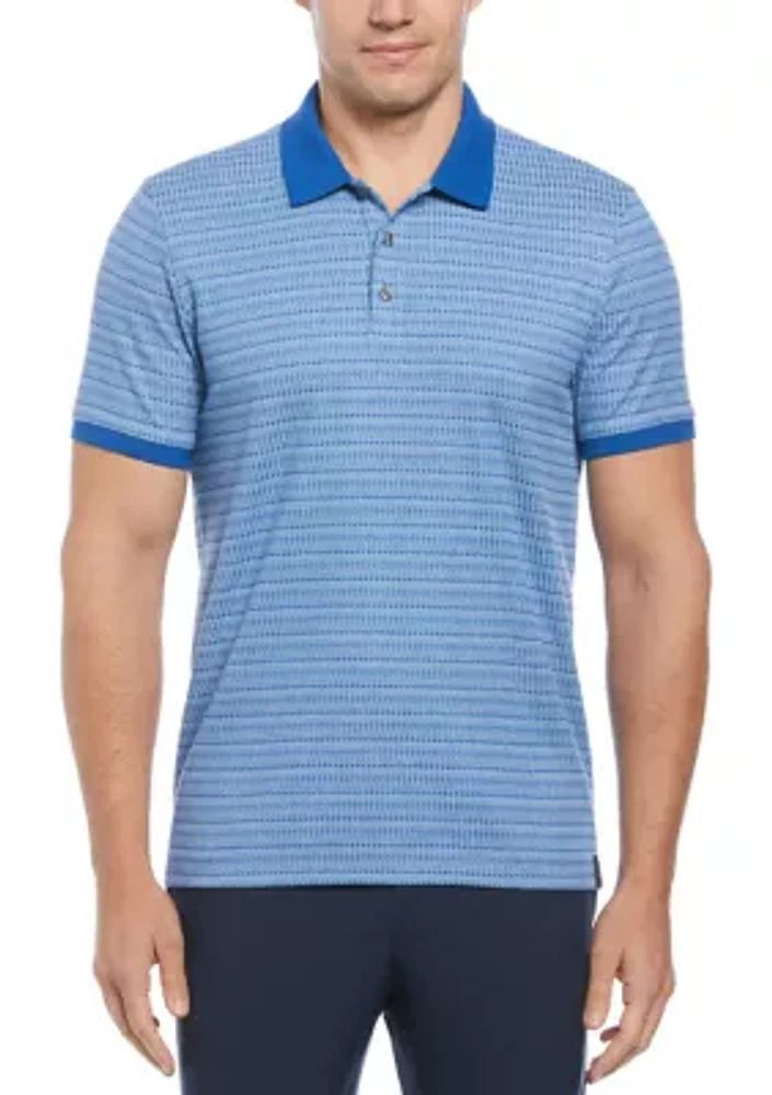 Men's Geometric Printed Ribbed Three Button Polo Shirt