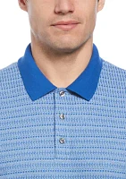 Men's Geometric Printed Ribbed Three Button Polo Shirt