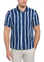 Men's Striped Linen Blend Button Down Shirt