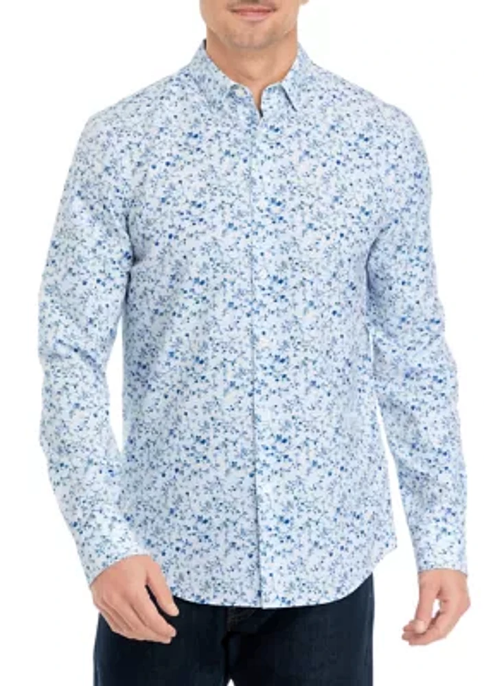 Men's Long Sleeve Floral Printed Woven Button Down Shirt