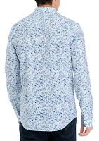 Men's Long Sleeve Floral Printed Woven Button Down Shirt